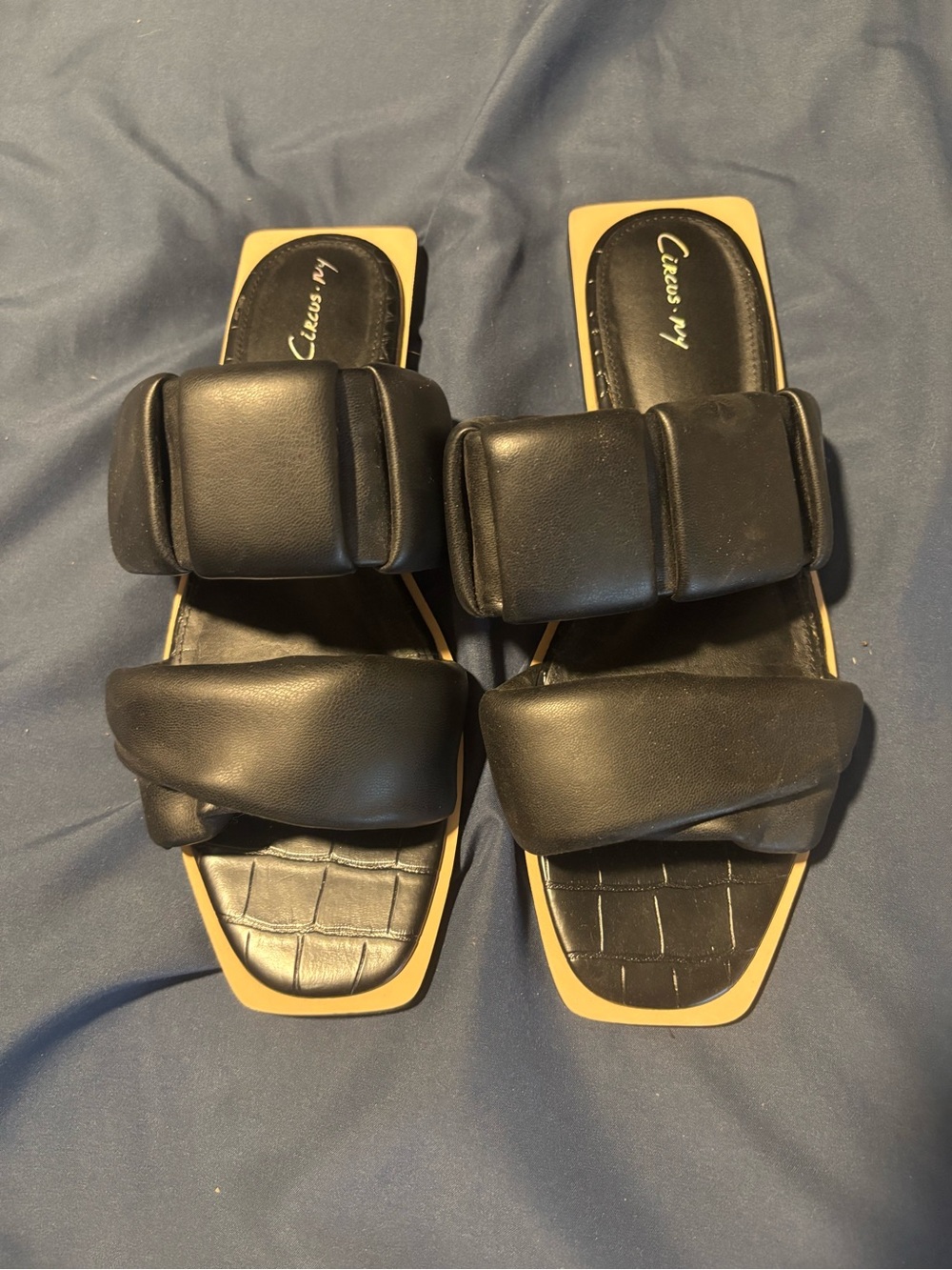 Circus by Sam Edelman Black Padded Double-Strap Slide Mules